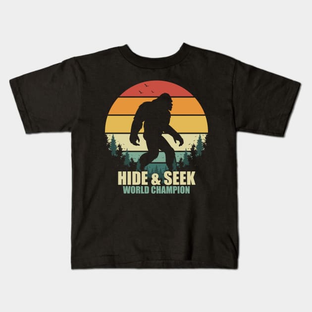 Sasquatch bigfoot Hide seek world champion - Bigfoot believer Vintage Gift Kids T-Shirt by Tesszero